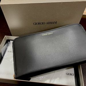Giorgio Armani Black Leather Zip Around Wallet